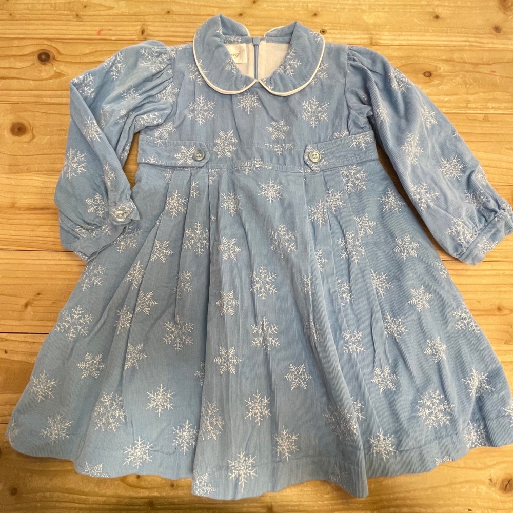 Strasburg Dress 24M Light Blue Snowflake Corduroy Collared Long Sleeve Girl